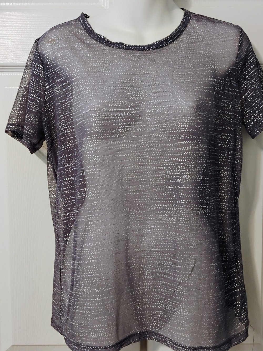 Victoria's Secret Sheer Short Sleeve Metallic Dot Tee - Charcoal